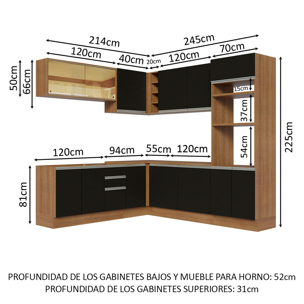 Combo completo de Cocina Esquinera 459cm Glamy Madesa 01 Marrón/Negro