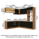 Combo completo de Cocina Esquinera 459cm Glamy Madesa 01 Marrón/Negro