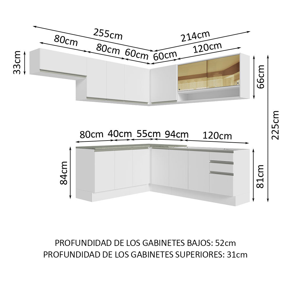 Combo completo de Cocina Esquinera Madesa 469cm Glamy 01 - Blanco