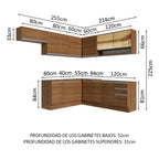 Combo completo de Cocina Esquinera 469 cm 13 Puertas 3 Cajones Sin Mesada Marrón Glamy Madesa