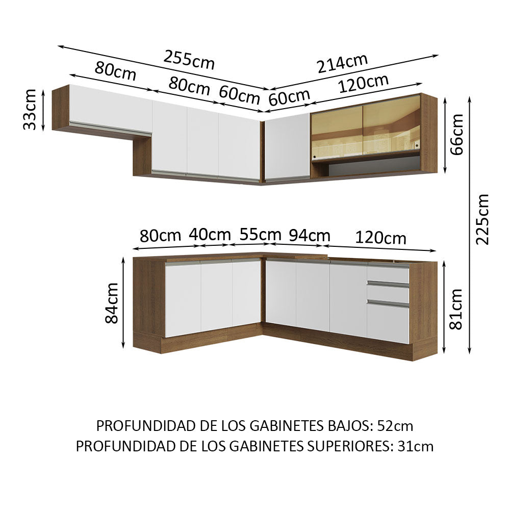 Combo completo de Cocina Esquinera 469cm Marrón/Blanco Glamy Madesa 01