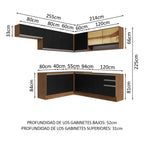 Combo completo de Cocina Esquinera 469 cm 13 Puertas 3 Cajones Sin Mesada Marrón/Negro Glamy Madesa