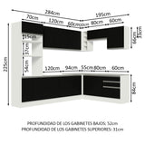 Combo completo de Cocina Esquinera 479cm Madesa Glamy Blanco/Negro 01