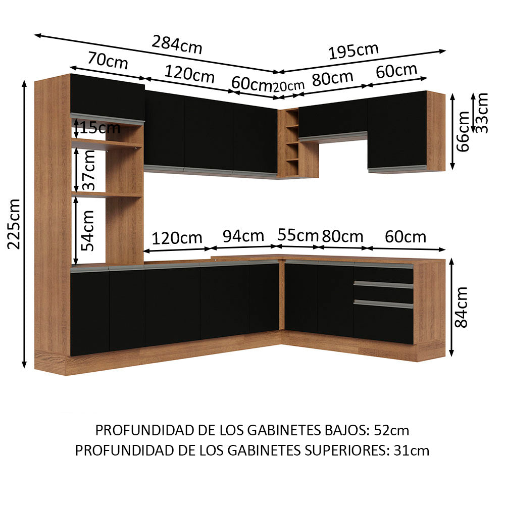 Combo completo de Cocina Esquinera 479cm Madesa Glamy Marrón/Negro 01