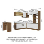 Combo completo de Cocina Esquinera 504 cm 14 Puertas 3 Cajones Sin Mesada Marrón/Blanco Glamy Madesa