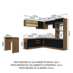 Combo completo de Cocina Esquinera 504 cm 14 Puertas 3 Cajones Sin Mesada Marrón/Negro Glamy Madesa