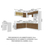 Combo completo de Cocina Esquinera 504 cm 14 Puertas 3 Cajones Sin Mesada Blanco/Marrón Glamy Madesa