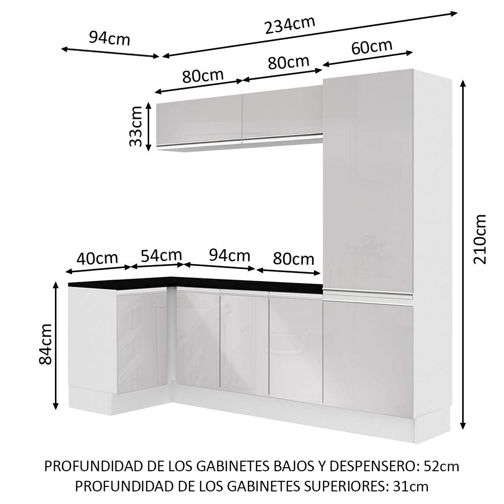 Kit Lavadero Madesa Acordes 100% MDF con Alacena, Bajo Mesada esquinero y Despensero Blanco Brillante