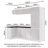 Kit Lavadero Madesa Acordes 100% MDF con Alacena, Bajo Mesada esquinero y Despensero Blanco Brillante