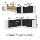 Combo Completo de Cocina Esquinera 100% MDF 409 cm Frentes Blanco Brillante Acordes Madesa 01