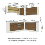 Combo Completo de Cocina Esquinera 100% MDF 389 cm Blanco/Marrón Acordes Madesa 02