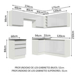 Combo Completo de Cocina Esquinera 100% MDF 409 cm Frentes Blanco Brillante Acordes Madesa 01