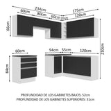 Combo Completo de Cocina Esquinera 100% MDF 409 cm Blanco/Negro Acordes Madesa 01