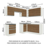 Combo Completo de Cocina Esquinera 100% MDF 409 cm Blanco/Marrón Acordes Madesa 01