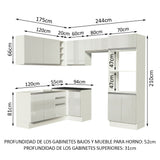 Combo Completo de Cocina Esquinera 100% MDF 419 cm Frentes Blanco Brillante Acordes Madesa 01