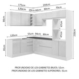 Combo Completo de Cocina Esquinera 100% MDF 419 cm Frentes Blanco Brillante Acordes Madesa 03