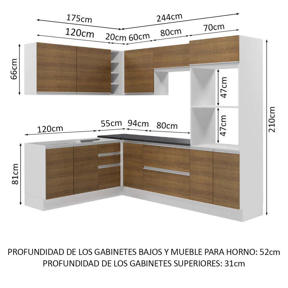 Combo Completo de Cocina Esquinera 100% MDF 419 cm Blanco/Marrón Acordes Madesa 03
