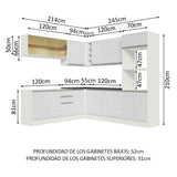 Combo Completo de Cocina Esquinera 100% MDF 459 cm Frentes Blanco Brillante Acordes Madesa 01