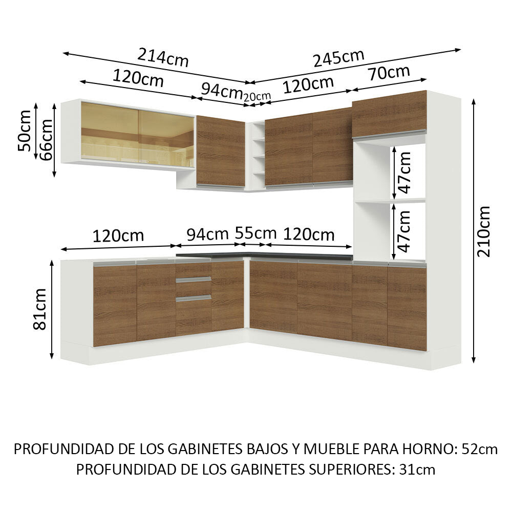 Combo Completo de Cocina Esquinera 100% MDF 459 cm Blanco/Marrón Acordes Madesa 01