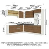 Combo Completo de Cocina Esquinera 100% MDF 459 cm Blanco/Marrón Acordes Madesa 01