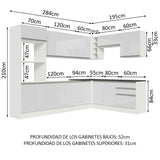 Combo Completo de Cocina Esquinera 100% MDF 479 cm Frentes Blanco Brillante Acordes Madesa 03