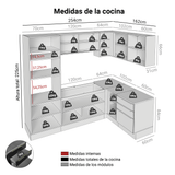 Combo completo de Cocina Esquinero 416 x 60 cm Blanco/Negro Lux Madesa 01