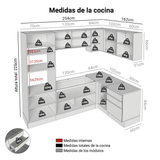 Combo completo de Cocina Esquinero 416 x 60 cm Blanco/Blanco Aterciopelado Lux Madesa 01
