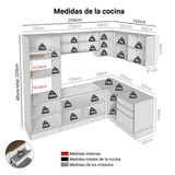Combo completo de Cocina Esquinero 416 x 60 cm Marrón/Blanco Aterciopelado Lux Madesa 01