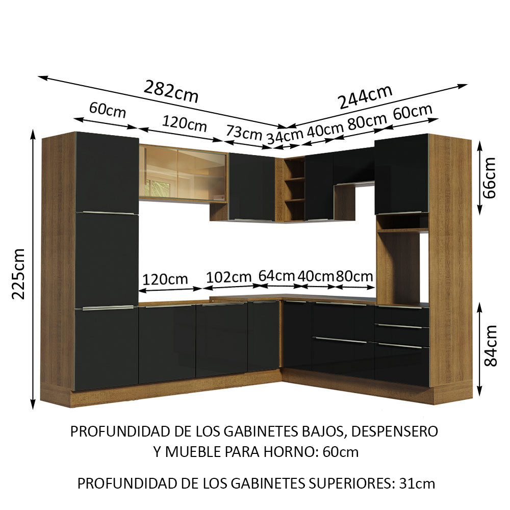 Combo completo de Cocina Esquinero 526cm Marrón/Negro Lux Madesa 01