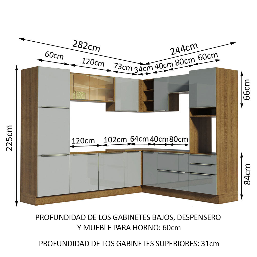Combo completo de Cocina Esquinero 526cm Marrón/Gris Lux Madesa 01