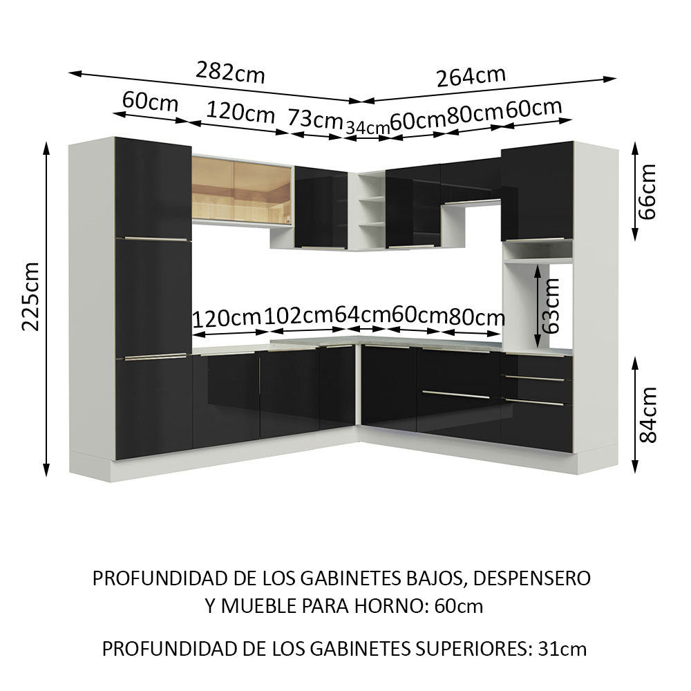 Combo completo de Cocina Esquinero 546cm Blanco/Negro Lux Madesa 01