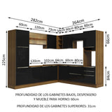 Combo completo de Cocina Esquinero 546cm Marrón/Negro Lux Madesa 01