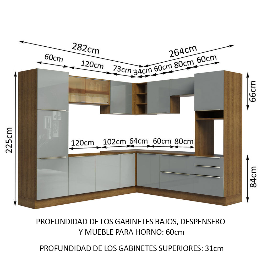 Combo completo de Cocina Esquinero 546cm Marrón/Gris Lux Madesa 01