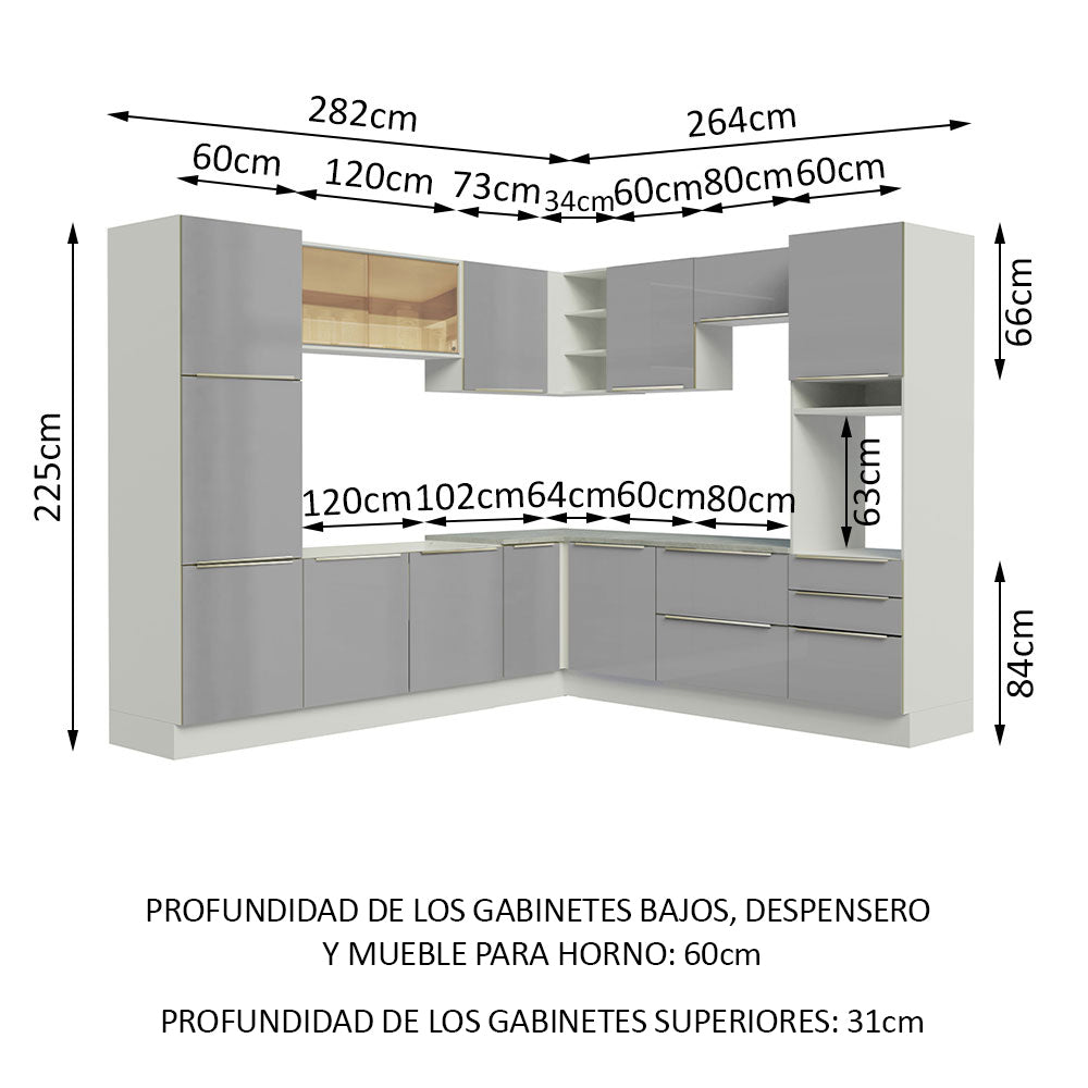 Combo completo de Cocina Esquinero 546cm Blanco/Gris Lux Madesa 01