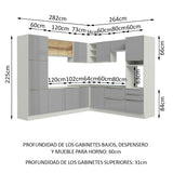 Combo completo de Cocina Esquinero 546cm Blanco/Gris Lux Madesa 01