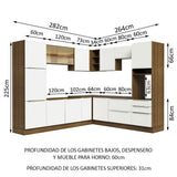 Combo Completo de Cocina Esquinera 546 x 60 cm Marrón/Blanco Aterciopelado Lux Madesa 01