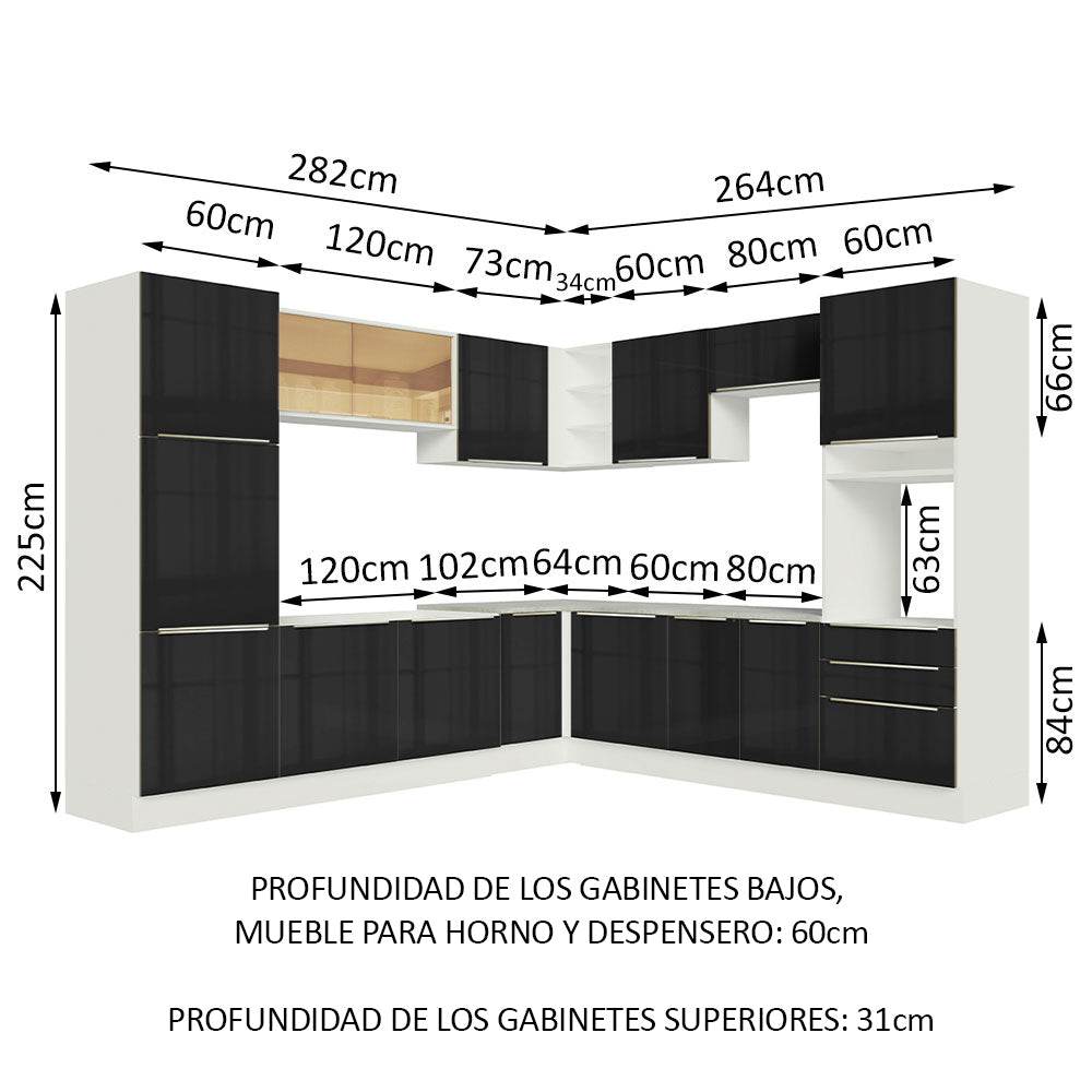 Combo completo de Cocina Esquinera 546 cm Blanco/Negro Lux Madesa 03