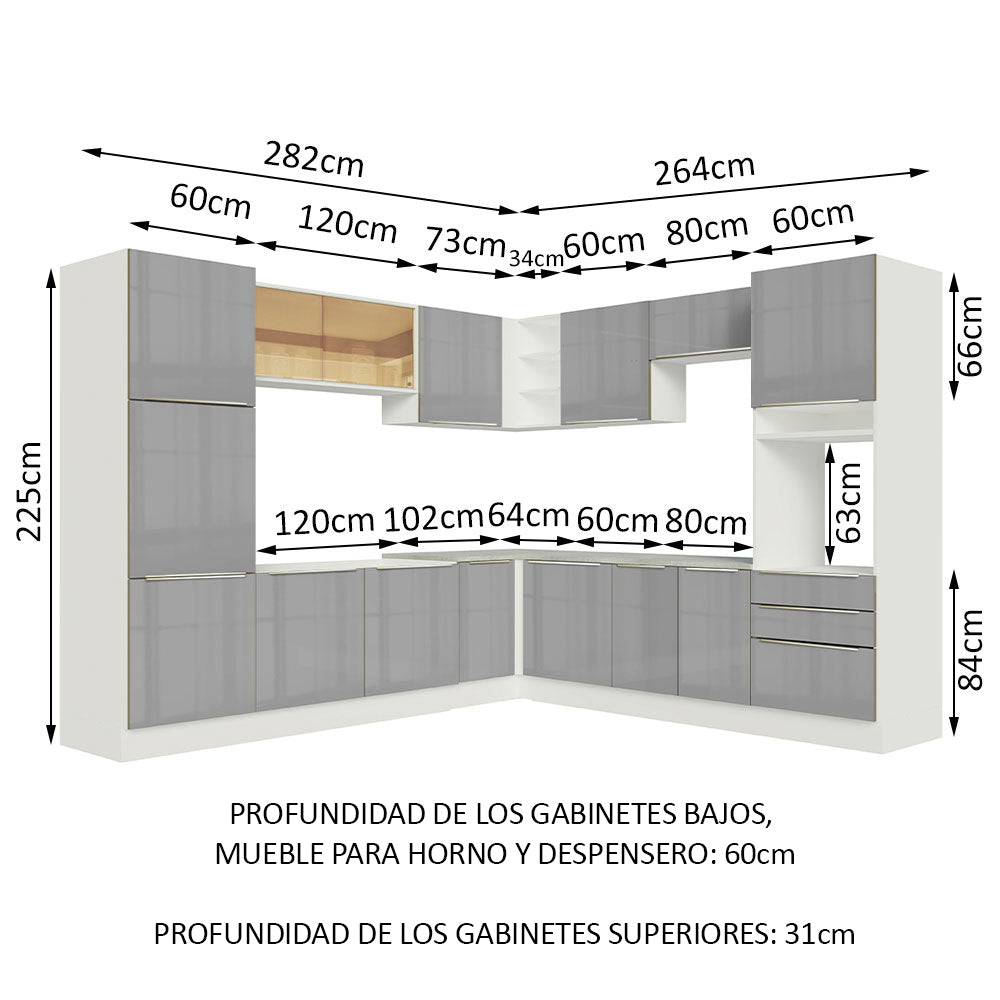 Combo completo de Cocina Esquinero 546cm Blanco/Gris Lux Madesa 03