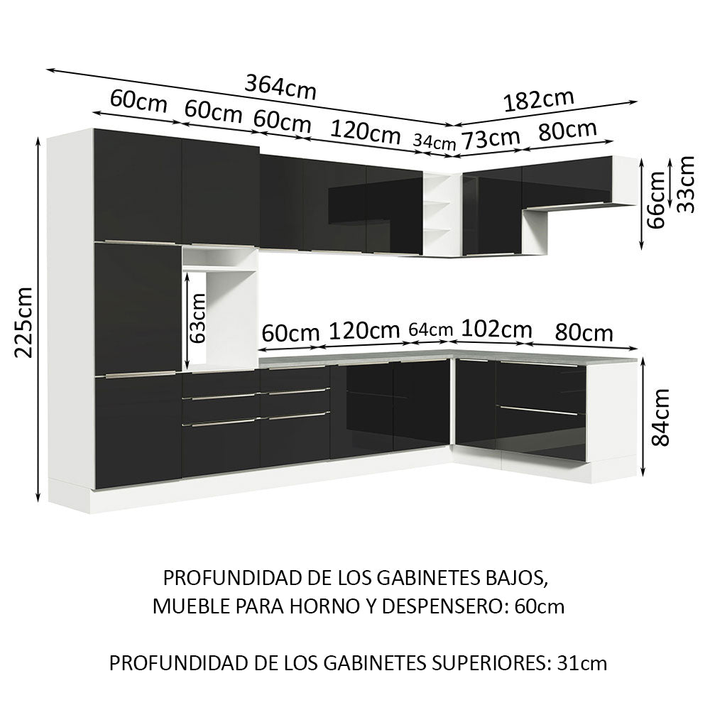Combo completo de Cocina Esquinero 546cm Blanco/Negro Lux Madesa 05