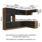 Combo completo de Cocina Esquinera 546 cm 12 Puertas 8 Cajones Marrón/Negro Lux Madesa