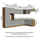 Combo completo de Cocina Esquinero 546cm Marrón/Gris Lux Madesa 05