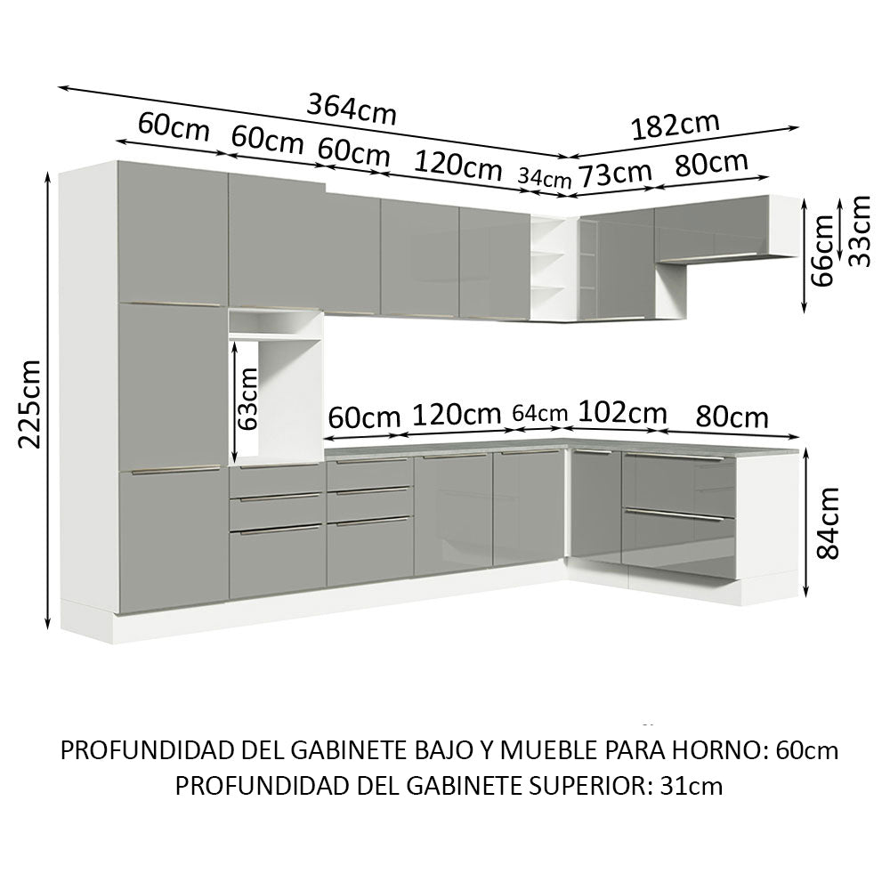 Combo completo de Cocina Esquinero 546cm Blanco/Gris Lux Madesa 05
