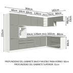 Combo completo de Cocina Esquinera 546 cm 12 Puertas 8 Cajones Blanco/Gris Lux Madesa