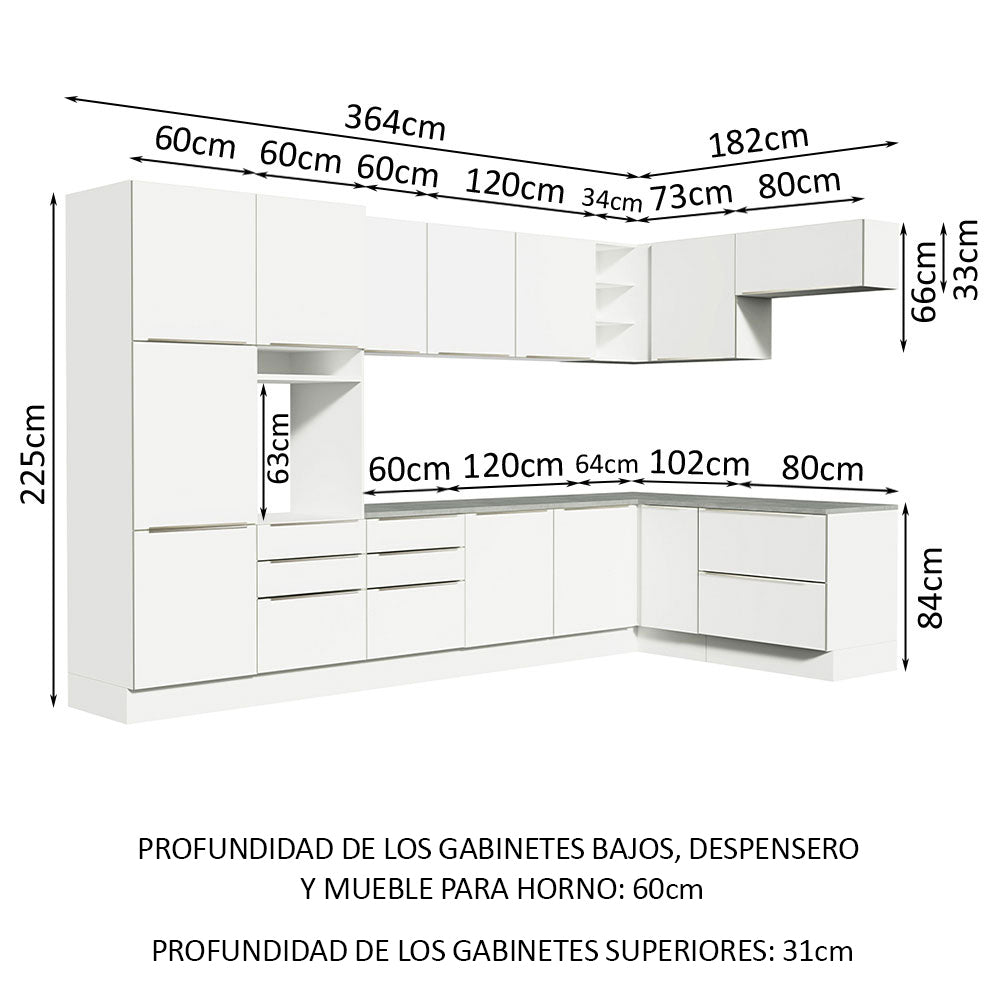Combo Completo de Cocina Esquinera 546 x 60 cm Blanco Aterciopelado Lux Madesa 05