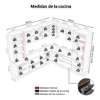 Combo completo de Cocina Esquinera Lux 549 cm 17 Puertas 3 Cajones (Sin Mesada) Blanco/Negro Madesa