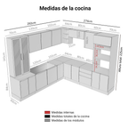 Combo completo de Cocina Esquinera 566 cm con Cristalero 17 Puertas 3 Cajones Sin Mesada Marrón/Blanco Lux Madesa