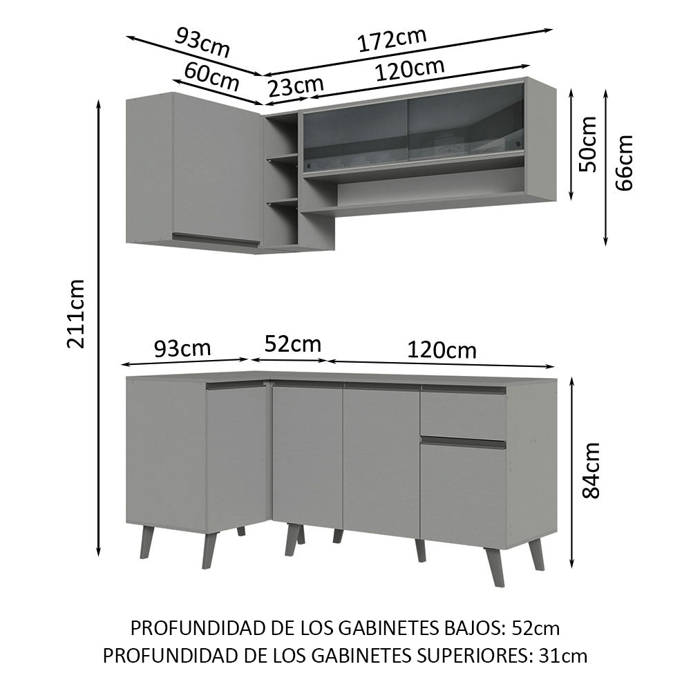 Combo Completo de Cocina Esquinera 265 cm Gris Nice Madesa 01