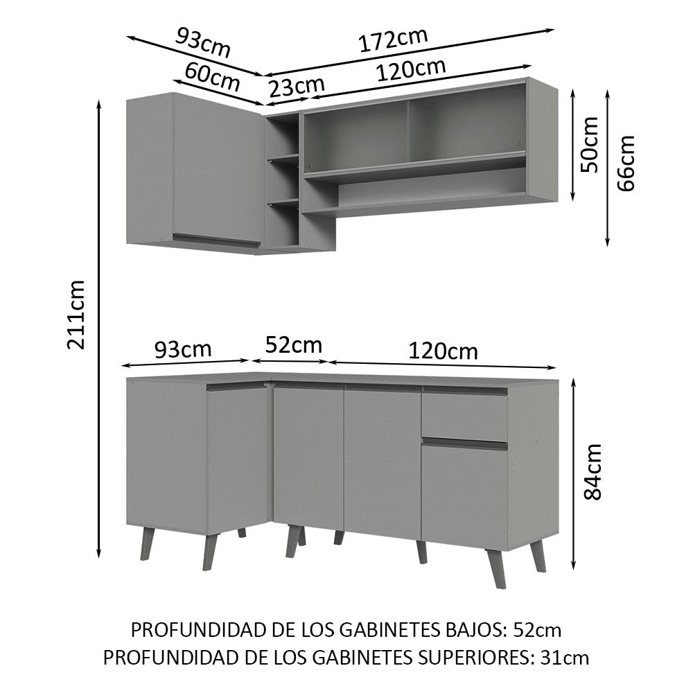 Combo Completo de Cocina Esquinera 265 cm Gris Nice Madesa 02