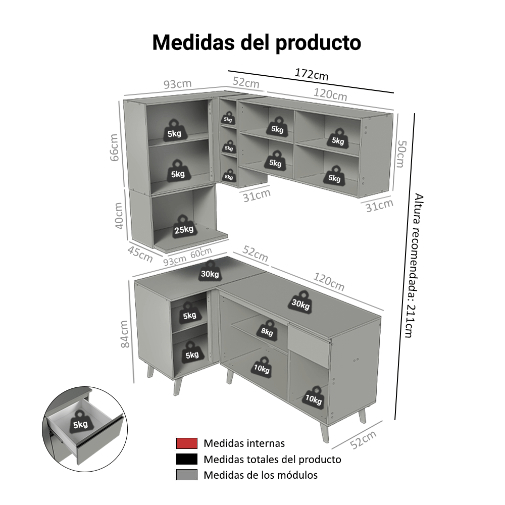 Combo completo de Cocina Esquinera 265 cm Gris Nice Madesa 05