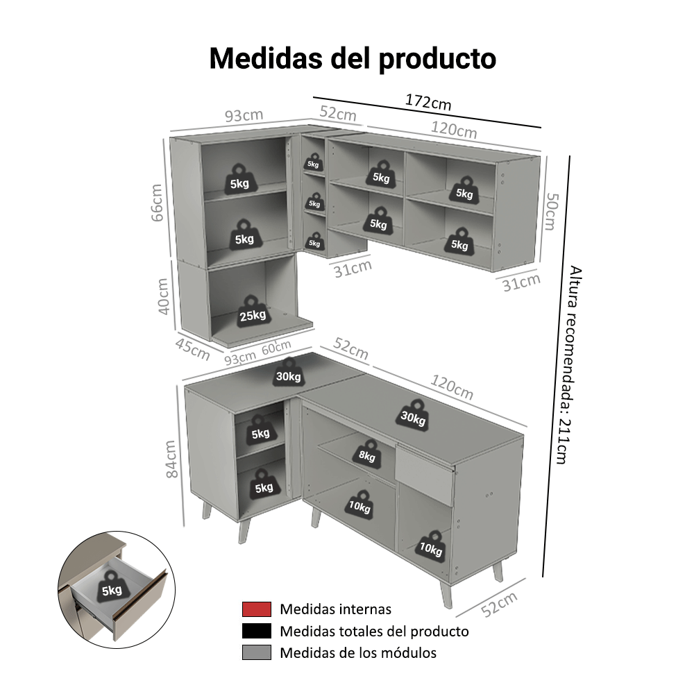 Combo completo de Cocina Esquinera 265 cm Crema Nice Madesa 05